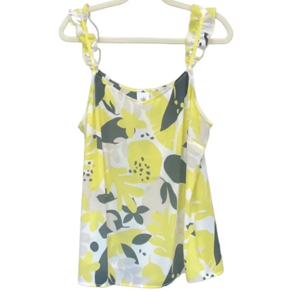 CAbi yellow and black floral tank top blouse number 6209 size small